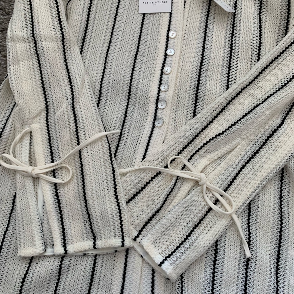 Petite Studio Vitoria Cream Knit Open Weave Shirt - Picture 4 of 8